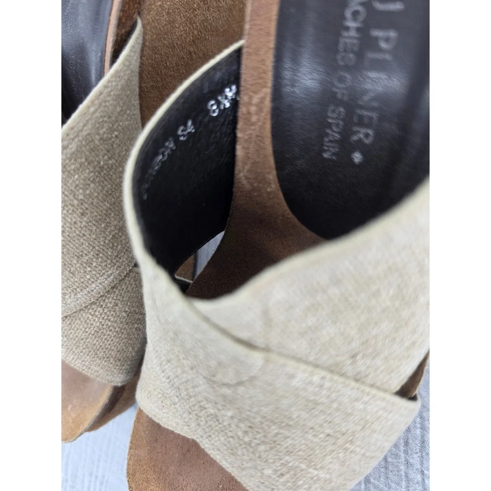 Donald J Pliner Womens 8.5M Beige Fabric Crisscross Suede Wedge Sandals Spain